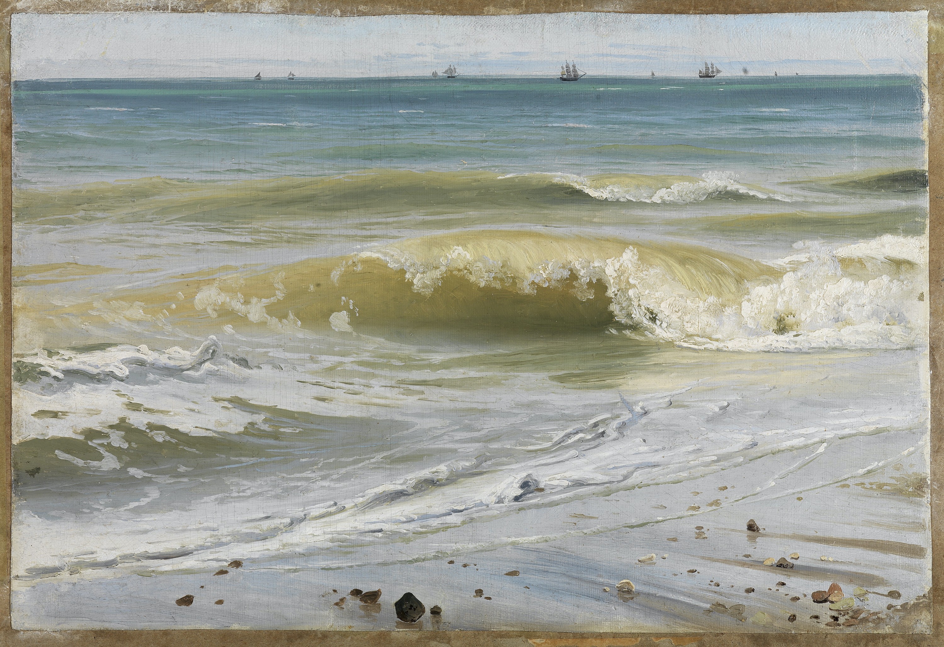 La fin d'une vague tel un roulé à la pomme, avec à l'horizon les navires d'Albator